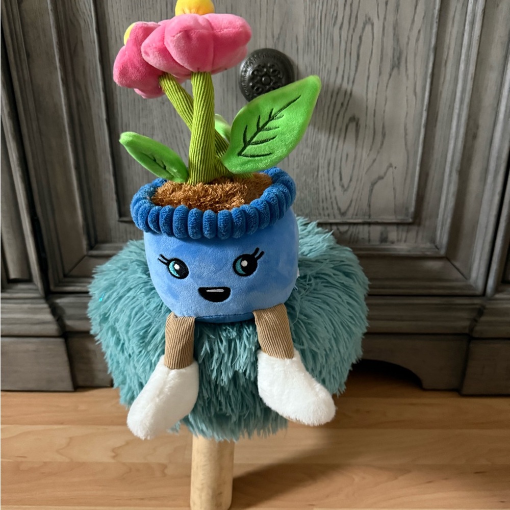 Whimsical Blue and Green Plush Planter Accent